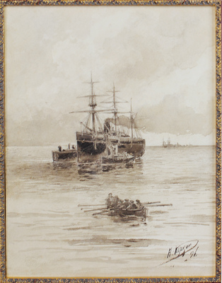 Каразин Николай Николаевич. Теплоход и прогулочная шлюпка в море 